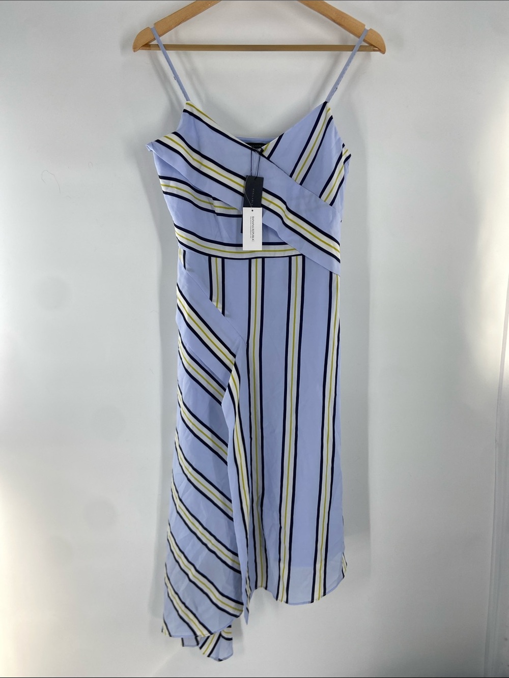 Banana Republic Blue Multi Colored Stripe Strappy Asymmetrical Dress Size 2 NWT